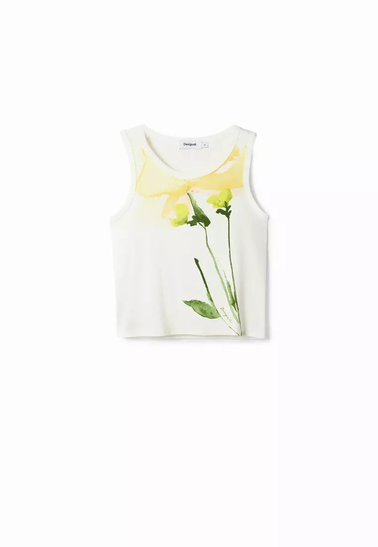 Watercolor flower knit T-shirt 