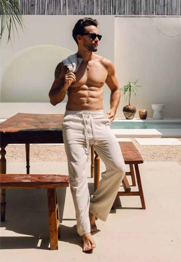 Cream Boxy Set Kemeja Celana Linen Pria Cream | Linen Set Men Cream