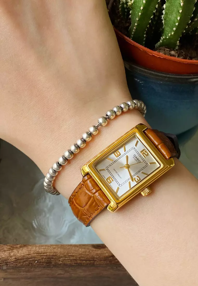 Women Analog Watch LTP-1234GLL-7A Brown Genuine Leather Strap