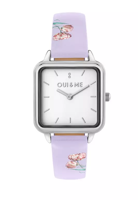 [Sustainable Watch] Oui & Me Harmonie 36.2x27.5mm Rectangular Case Women's Purple Leather Strap Quartz Watch ME010386