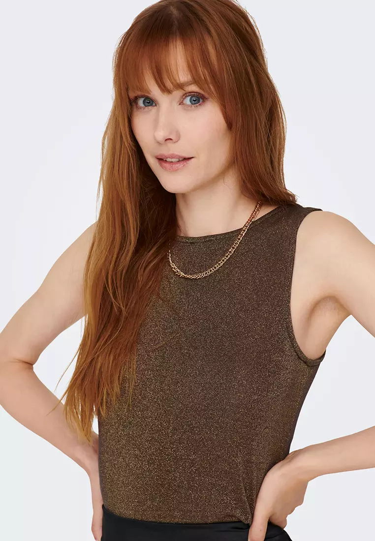 Sleeveless Rib Knit Turtle Neck Top in Brown