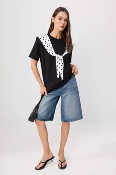 Trendyol Black Oversized /Wide Fit Short Sleeve Tie Detail Long