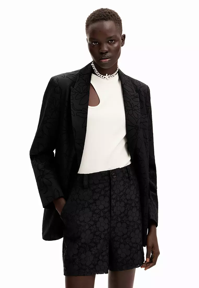 Desigual Woman Floral lace shorts.