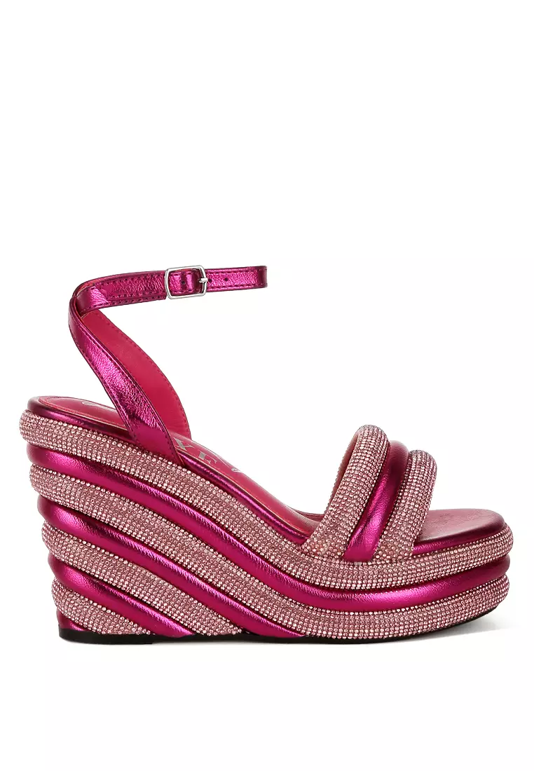Discount on London Rag  shoes - SKU: Fuchsia Rhinestone Studded Wedge Sandals