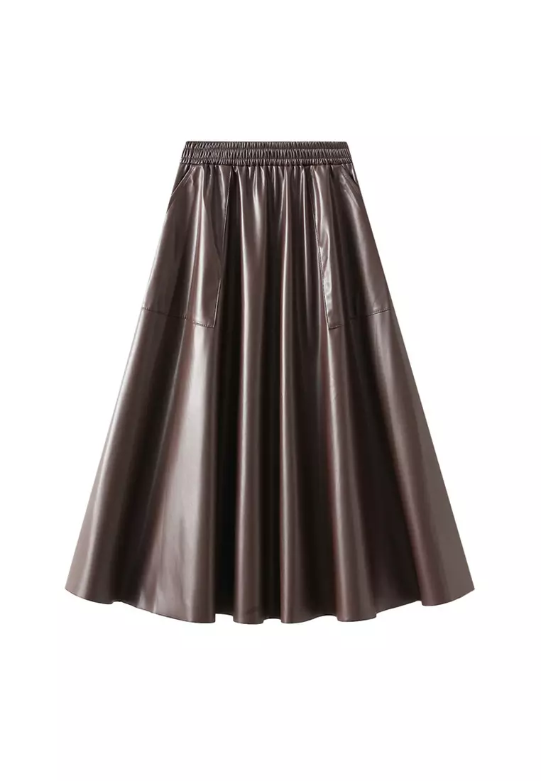 Pleated Faux Leather Maxi Skirt AF1015