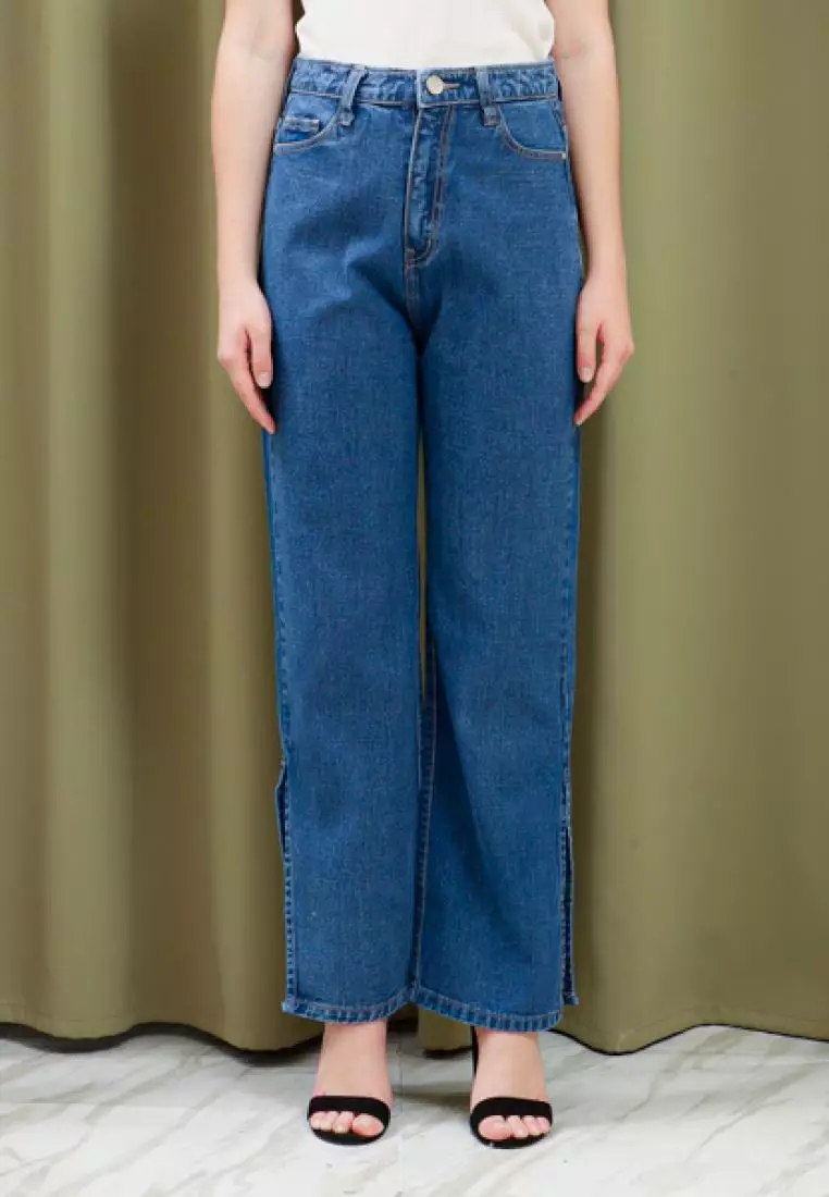 Side Straight Jeans in Blue