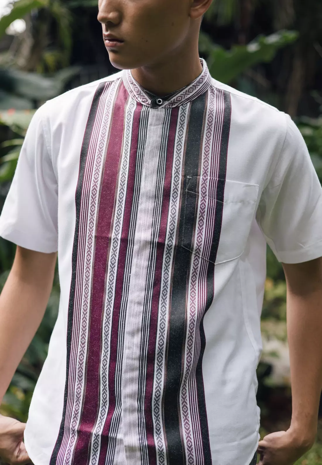 POLICE Kemeja Koko Border Putih Regular Fit Pria