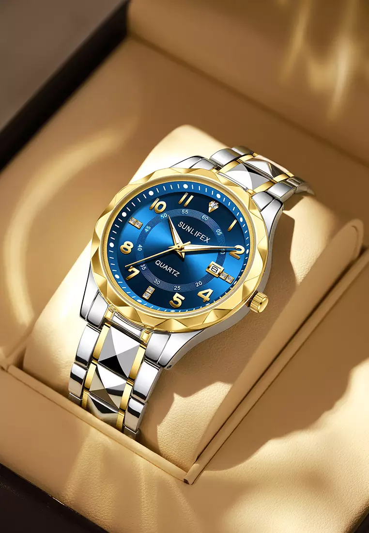 Jam Tangan Pria 3268-2 Bercahaya Kalender Kasual Jam Tangan Cowok Kuarsa Original silverblue