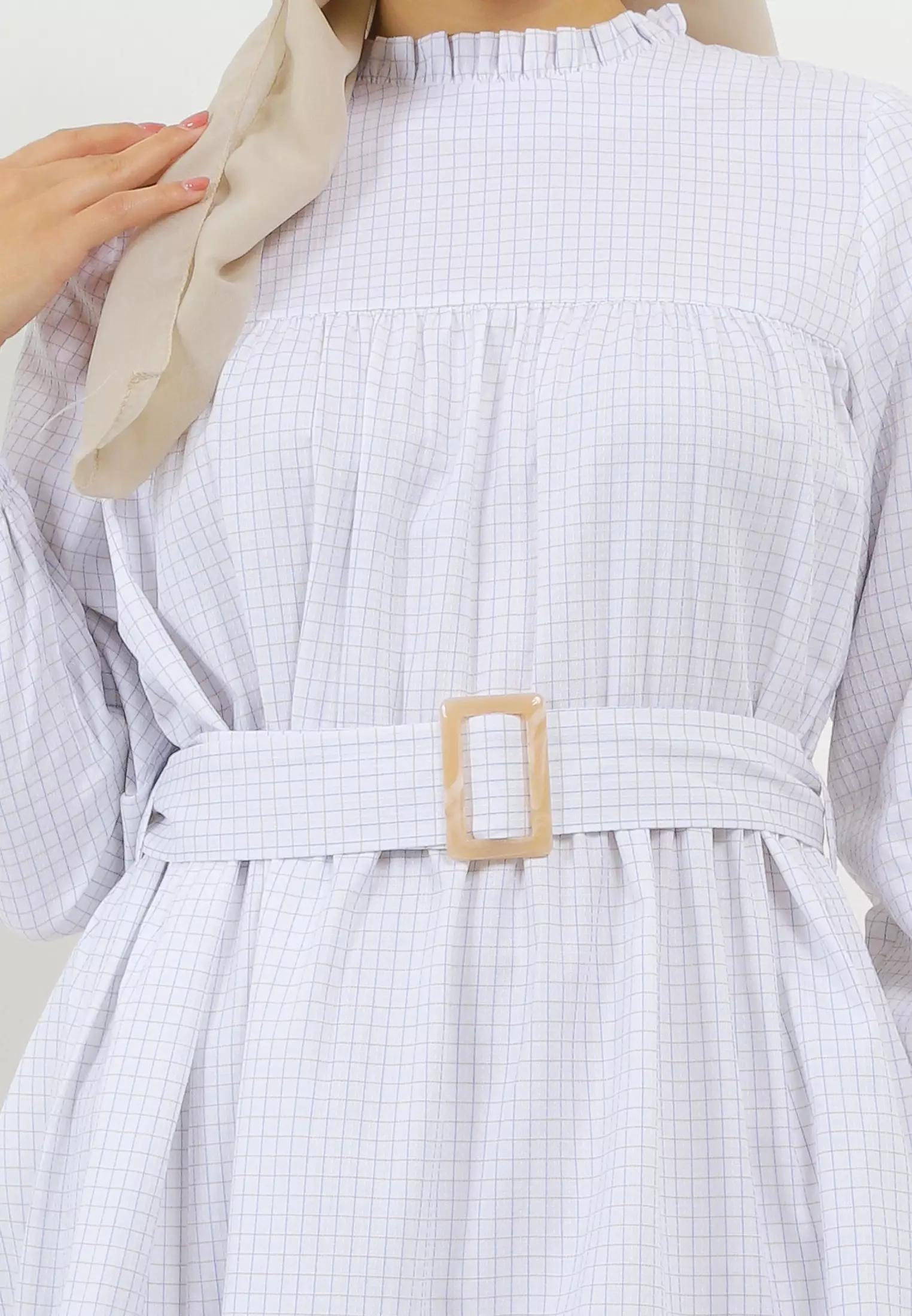 MFMW Maquella Tunik Broken White Motif Kotak