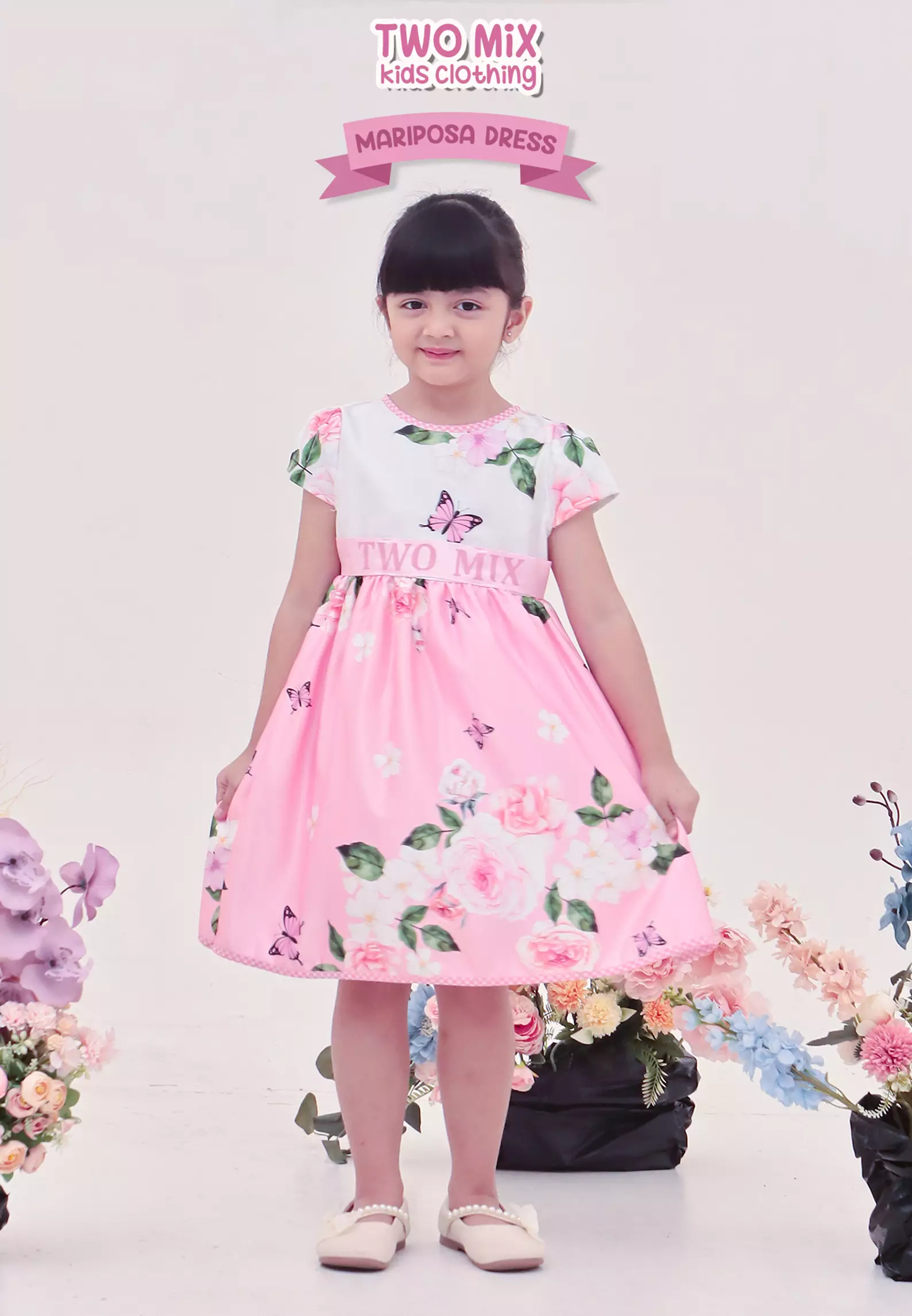 Two Mix - Dress Anak Perempuan Satin - Dress Anak Cewek 1-12 Tahun 4407 Pink
