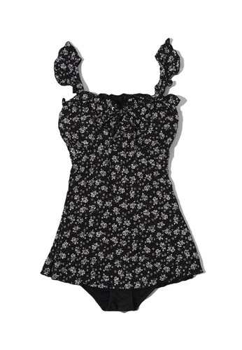 ZITIQUE black Women's Floral Pattern One-piece Swimsuit - Black F9483US2C609A7GS_1