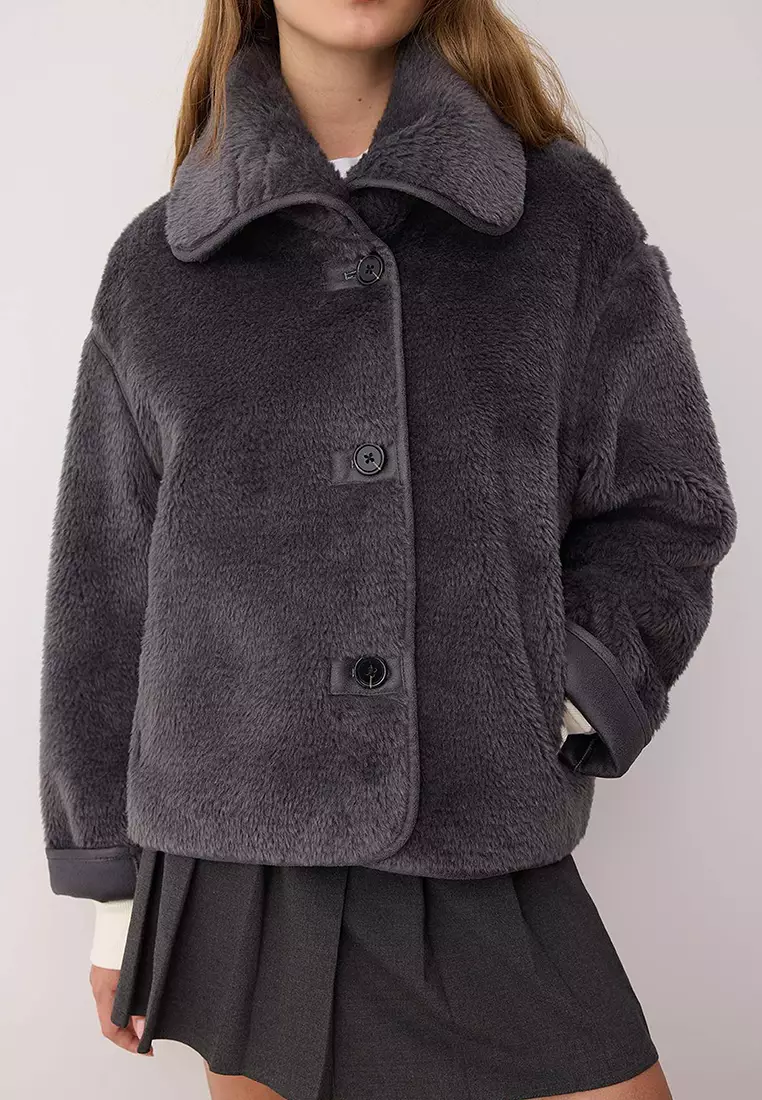 Anthracite Oversize Plush Coat