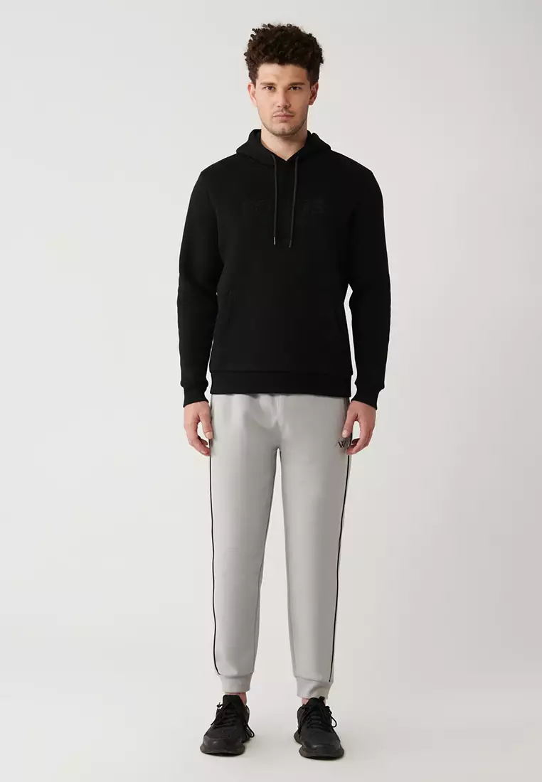 Men's Black Hooded 3 Thread Raised Kangaroo Pocket Sweatshirt A32Y1193