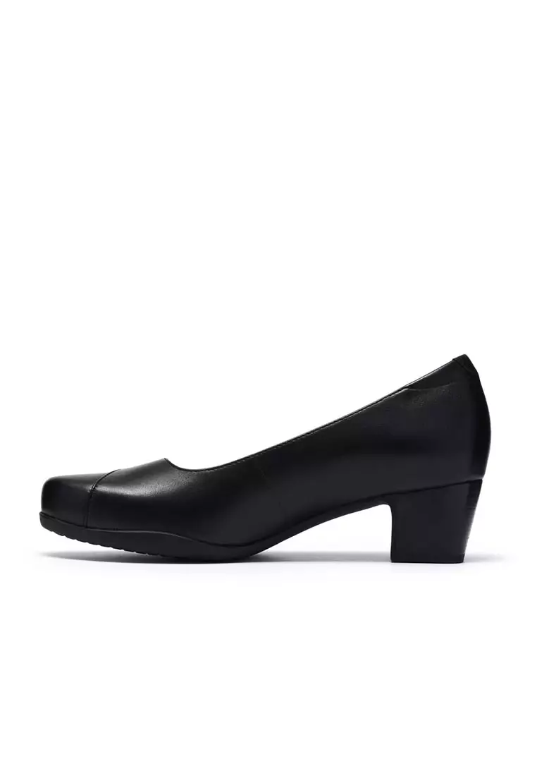 Womens Rosalyn Belle Slip on Shoes Black Leather - Wide Fit