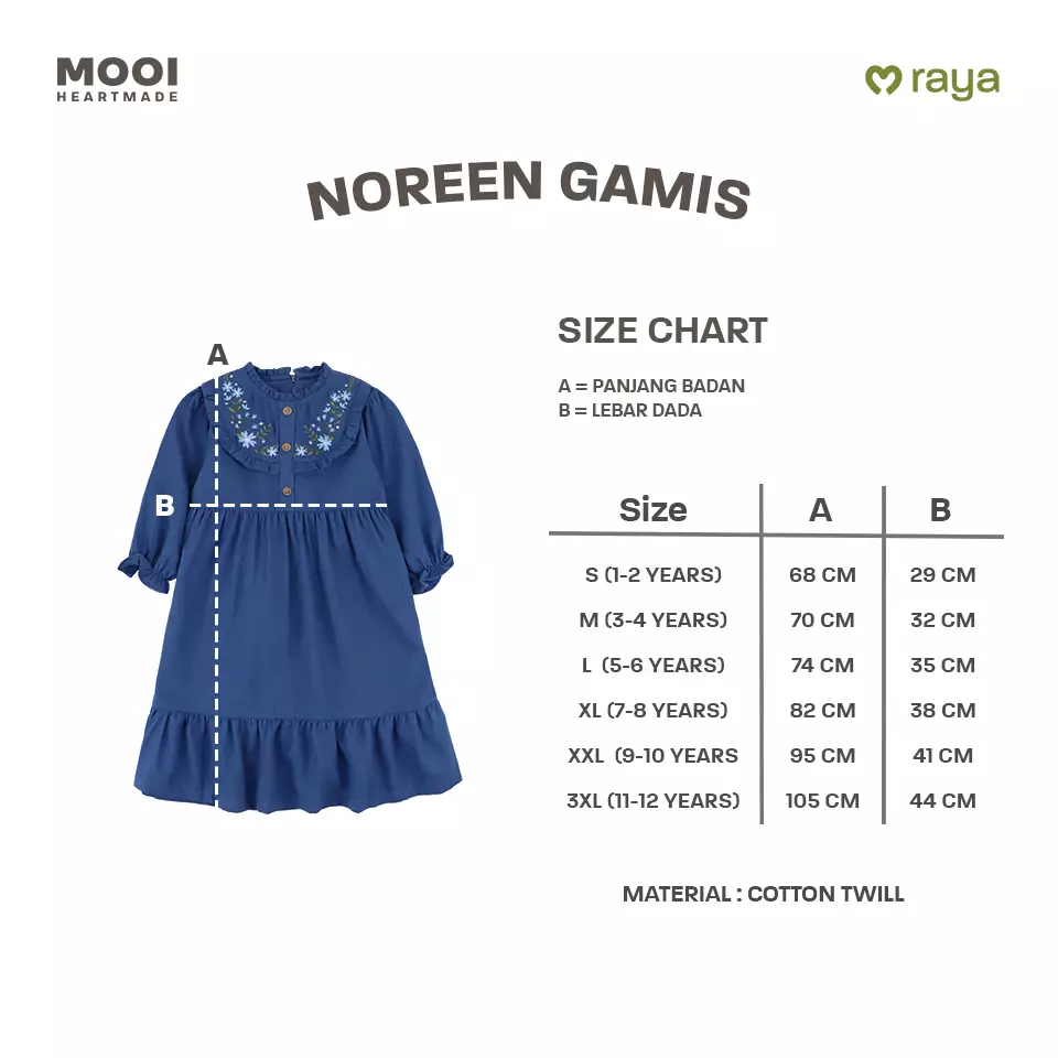 Mooi Dress Anak Gamis Anak Perempuan Raya Collection Noreen Gamis - Dusty Blue