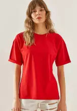 Buy Bianco Lucci Side Slit Sleeve Folding Detailed Crew Neck