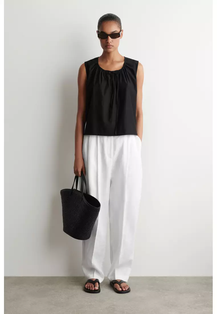 GATHERED-NECK JERSEY TANK TOP