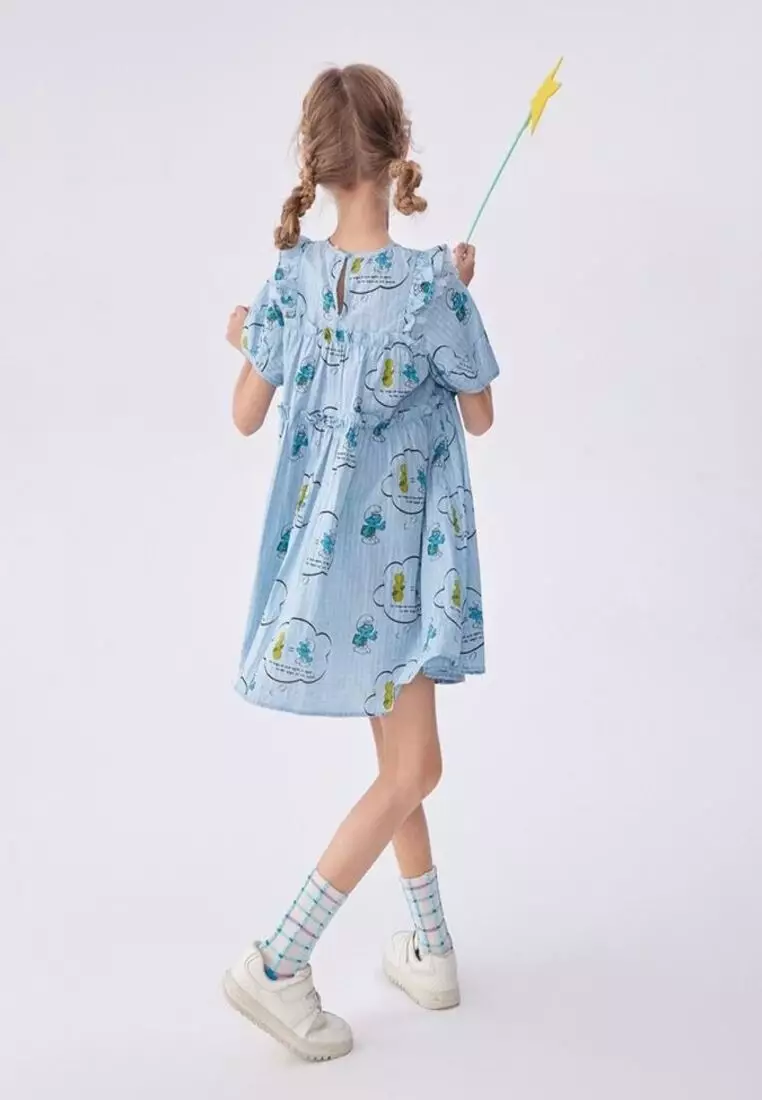 Graphic Print Short Sleeve Ruffle Dress