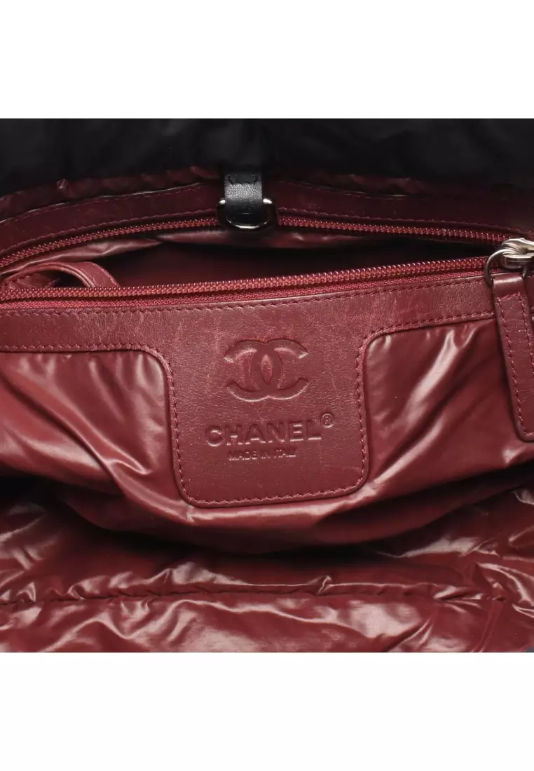 Pre-Loved Chanel coco coon Small reversible Handbag tote bag Nylon leather black Bordeaux silver hardware