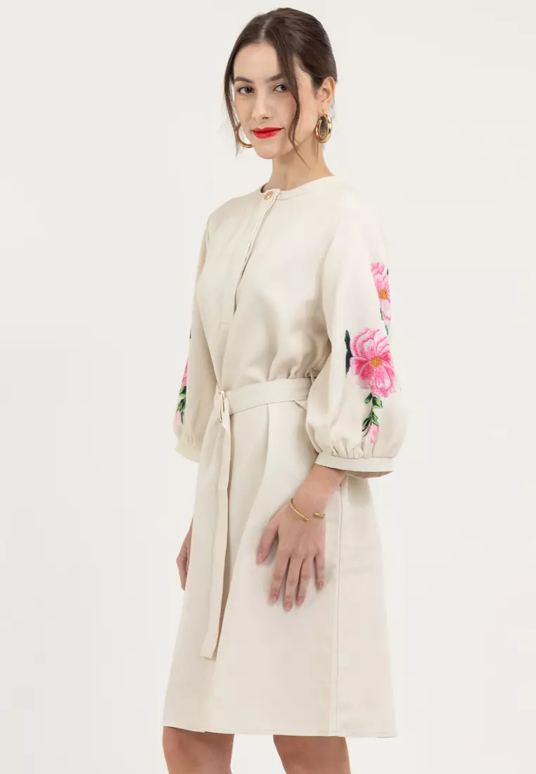 Chalany Printed Sleeves Belted Dress