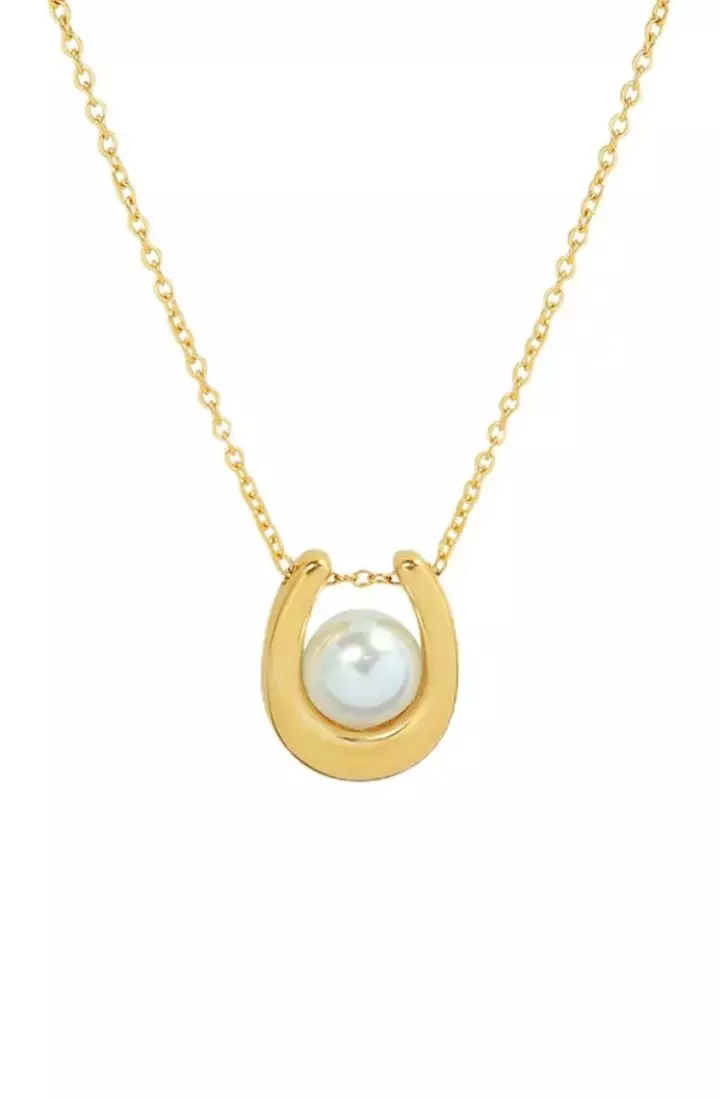 Unice Unique "U" Shape with Pearl Pendant Chain Necklace in Gold