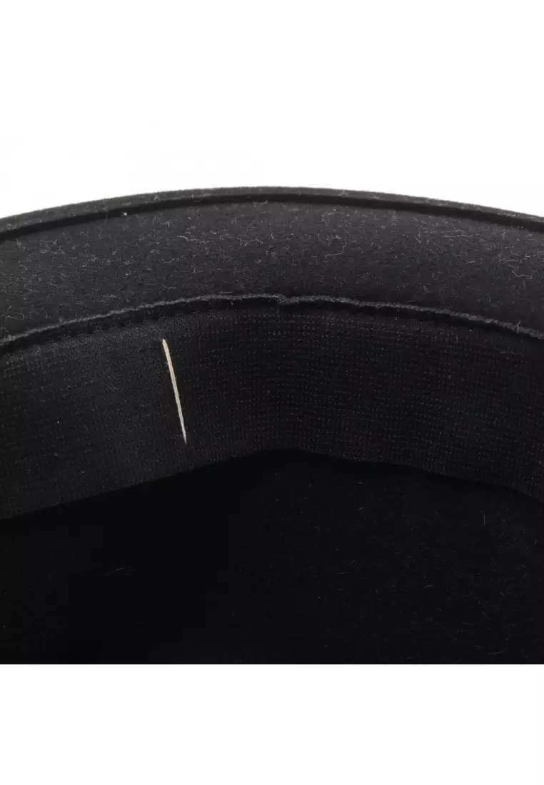Pre-Loved Chanel coco mark center fold hat Rabbit Felt black Navy