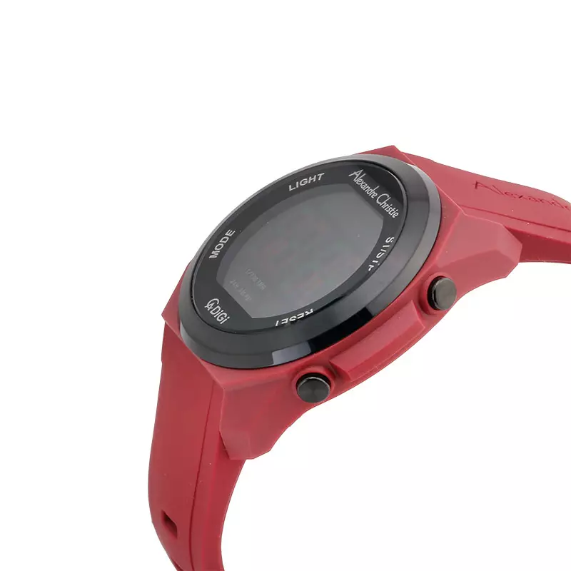 Jam Tangan Pria Alexandre Christie AC 9342 MHRIGBARE Men Black Digital Dial Red Rubber Strap