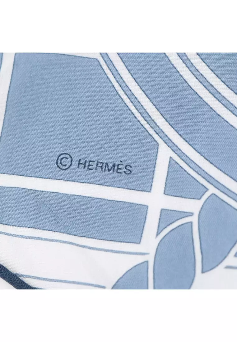Pre-Loved Hermès Losange GM GRANDE TENUE scarf cotton Blue gray