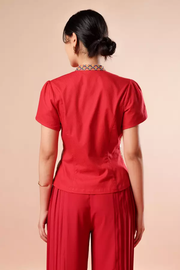 MINIMAL x Melvee - Genji - Printed Tulip Sleeve Top - Red