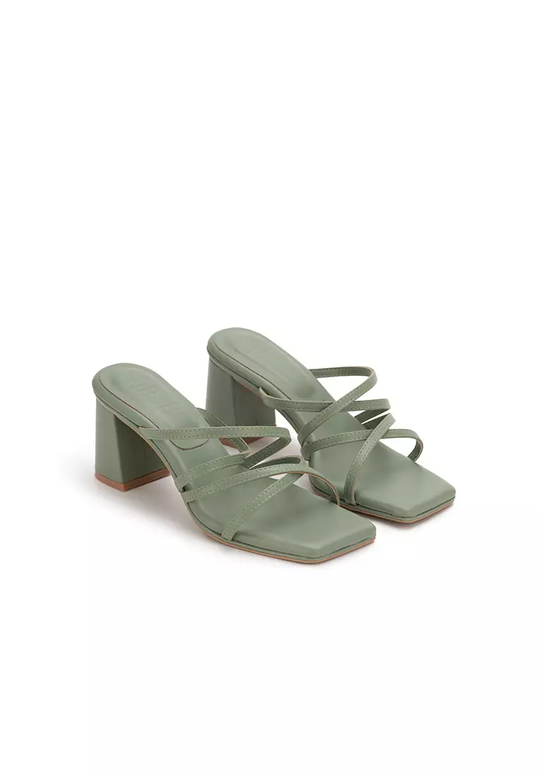 CLOUDFOAM MULTI-STRAP BLOCK HEEL SLIDES方頭踝帶粗跟拖鞋