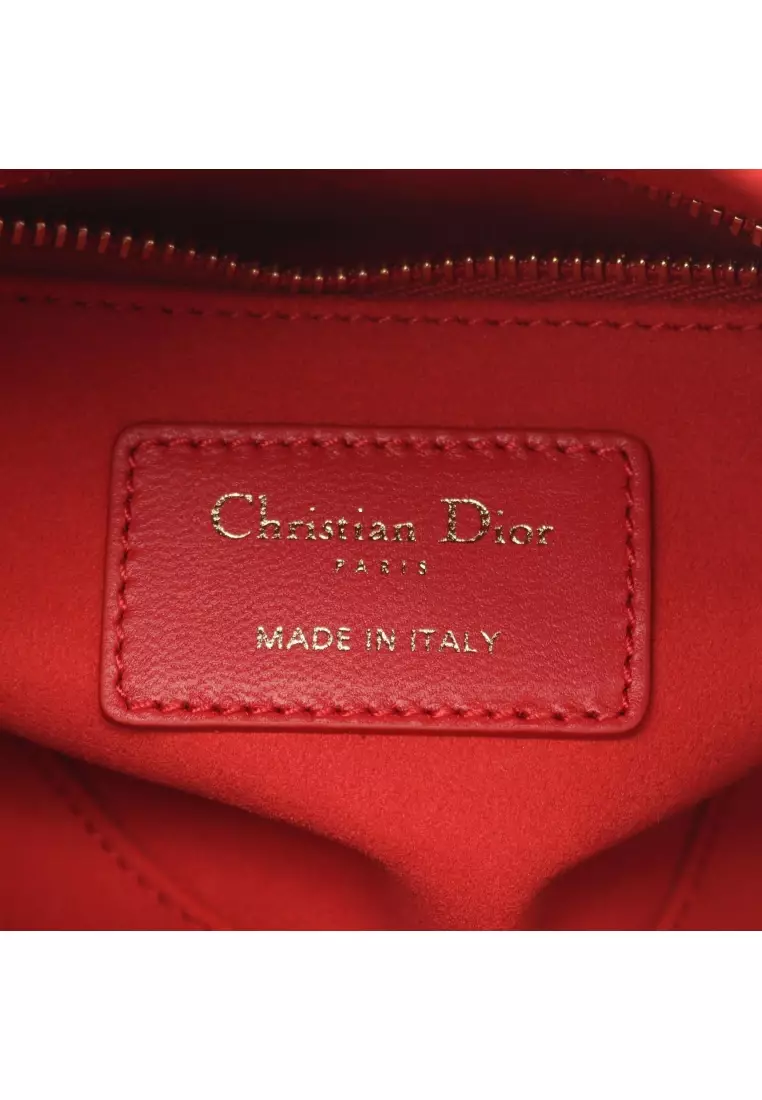 Pre-Loved Christian Dior lady dior mini Heart Cannage Handbag leather Red 2WAY