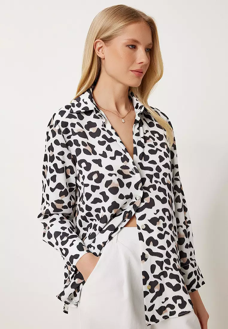 Leopard Patterned Satin Surface Stylish Shirt