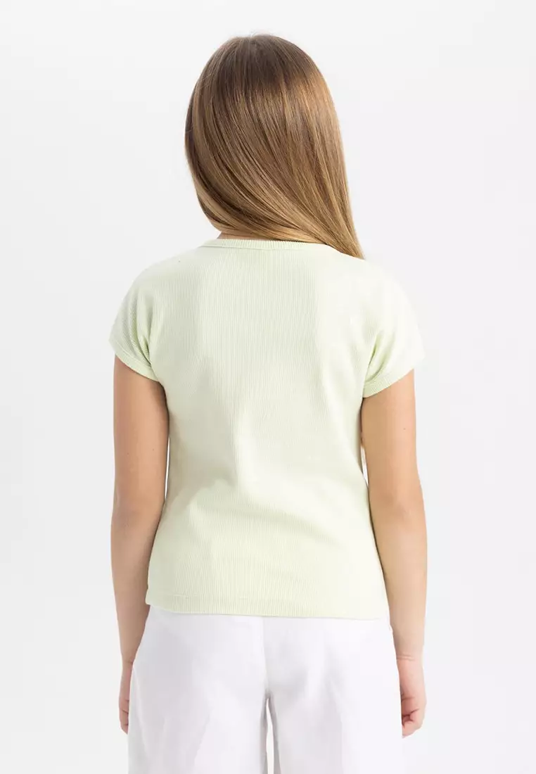 Slim Fit Slim Cut Crew Neck Basic Plain Ribbed Camisole Short Sleeve T-Shirt