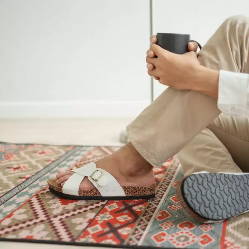 Cogen Sendal Kulit Pria Sandal Birken Vintage - Kastel White