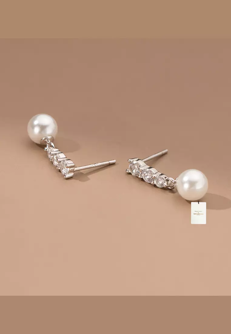 925 Silver Zircon Faux Pearl Earrings JW AR-M04603