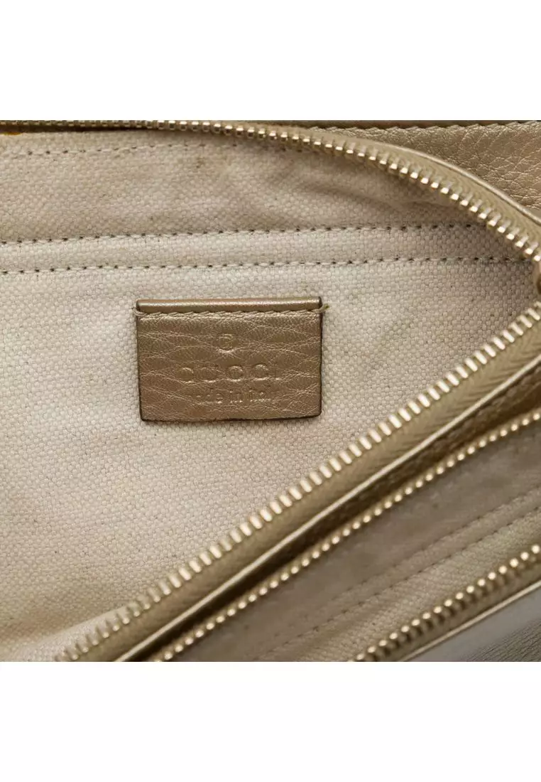 Pre-Loved Gucci Metallic Pebbled Calfskin Piston Broadway Evening Bag