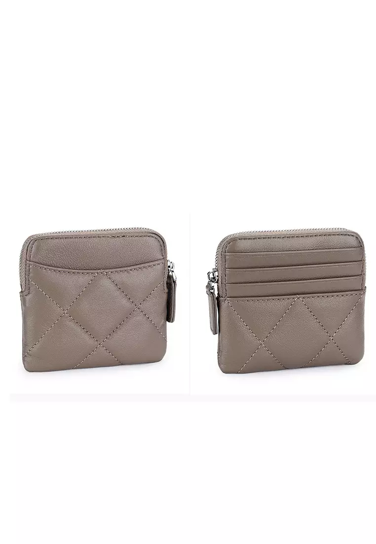 Quilted Sheepskin Card Holder Zip Purse