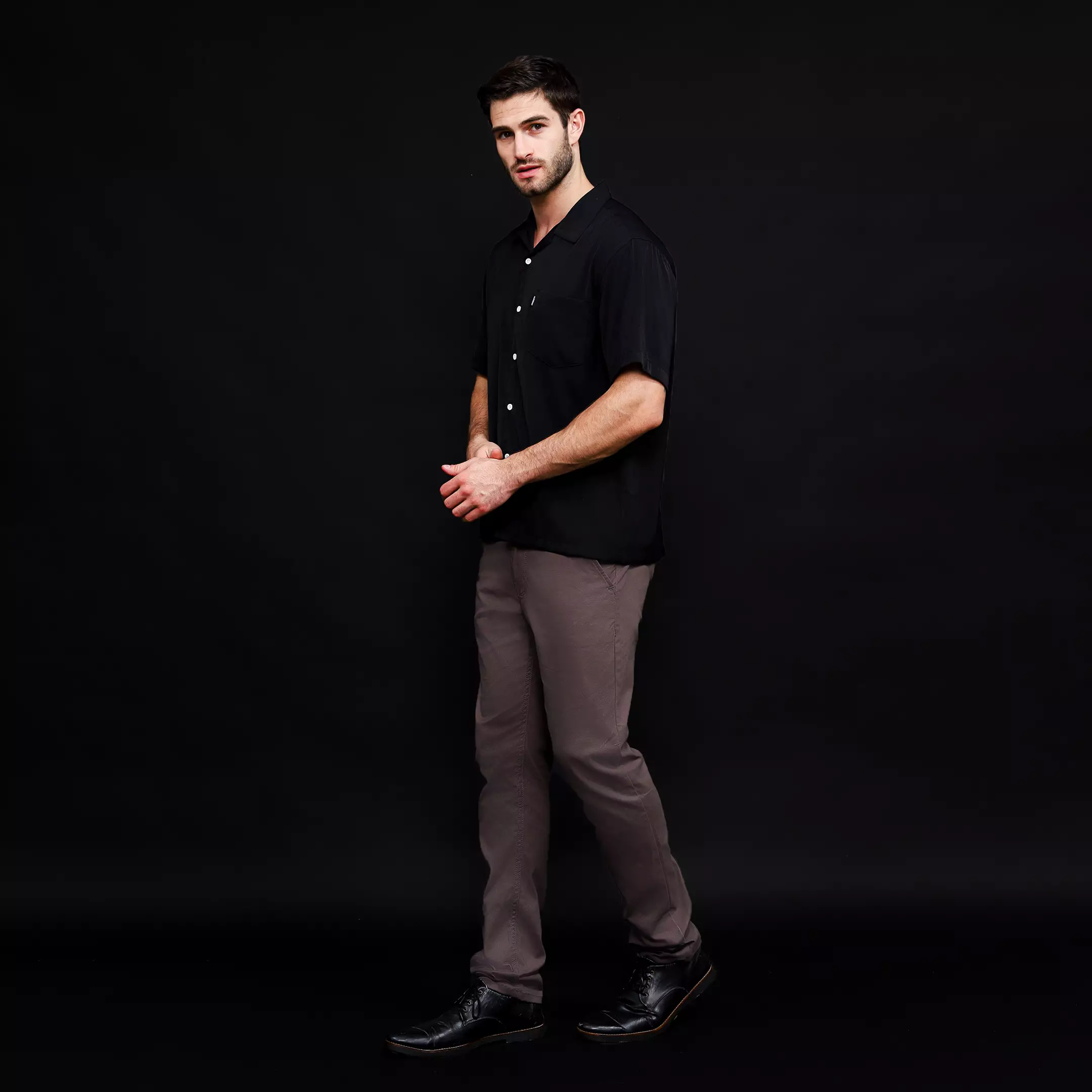 Rayon Collar Kemeja Pendek Polos Black