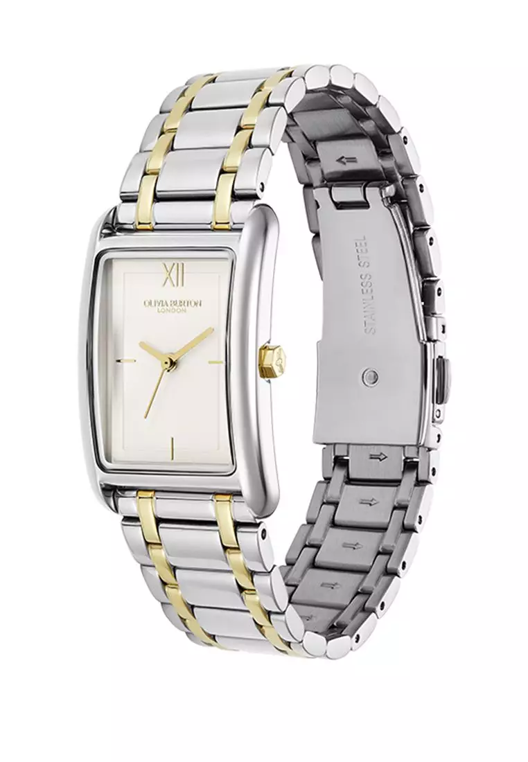 Olivia Burton Tank Silver White Sunray Inner Frame & Powdered Centre Etched Dial TT SS/GP 30 x 21mm - 24000197