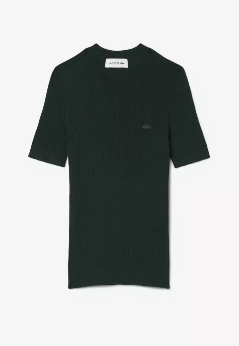 Short Sleeved Merino Wool Rib Knit Sweater