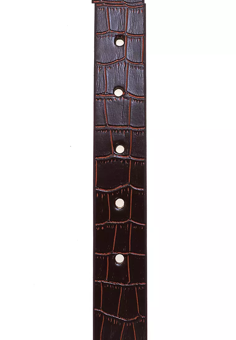 Fern Belt Gesper Ikat Pinggang Wanita Classic Comfortable Motif Brick Material Kulit Leather ORIGINAL - Brown