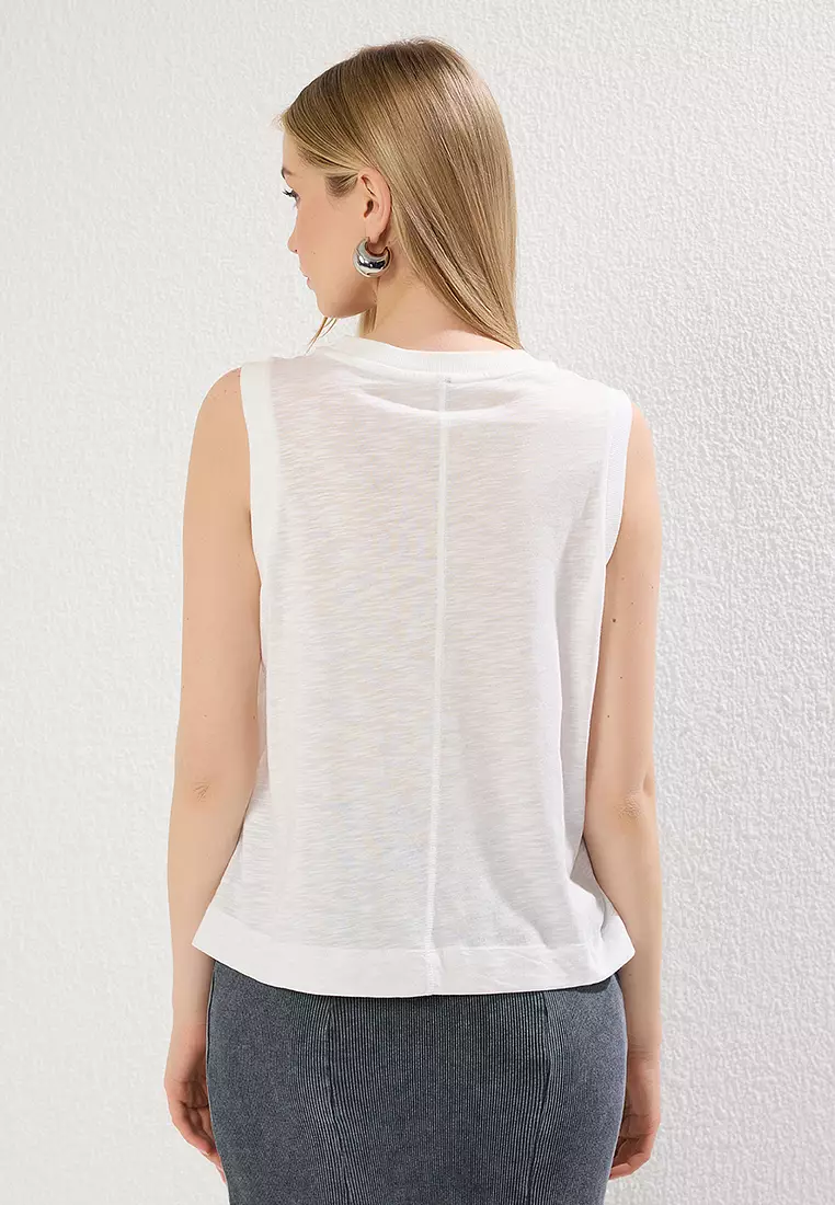 Ecru Purple Sustainable Sleveless Crew Neck Regular/Normal Cut Knitted Undershirt