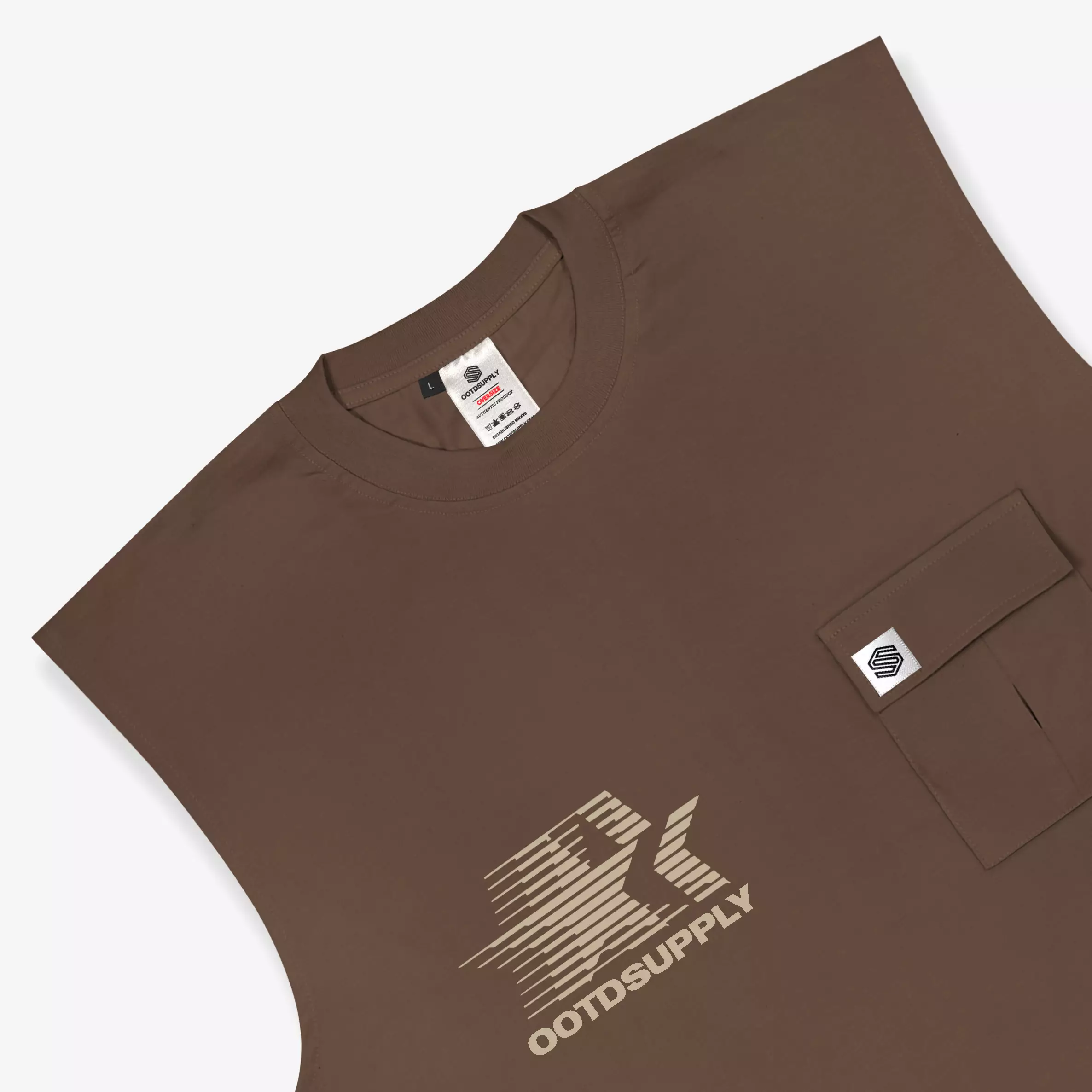 OOTDSUPPLY Oversize Sleeveless Badge Dark Brown & Mocca l Kaos Oversize | OVZSingletV2007