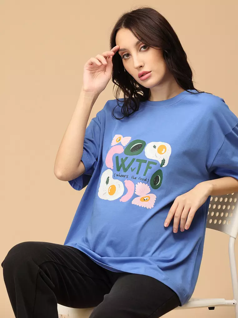 WTF Oversized Maternity T-Shirt - Blue