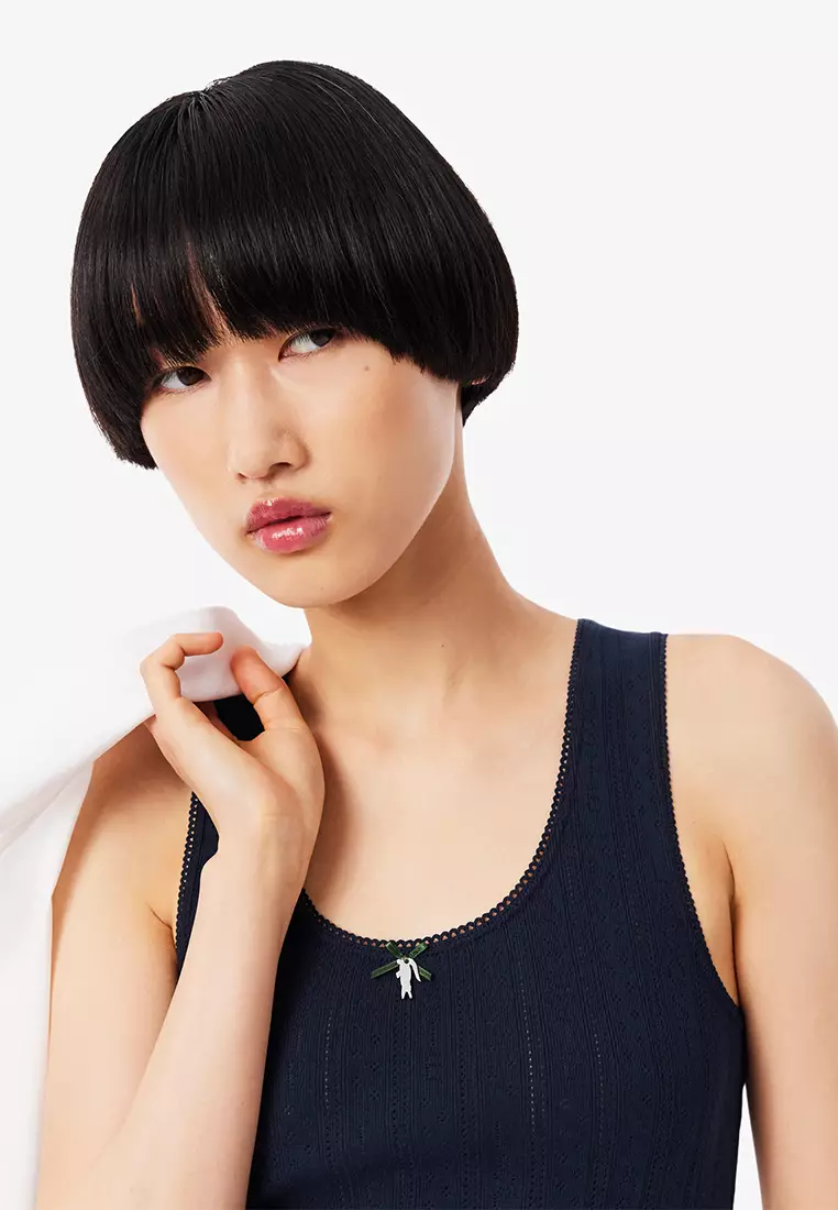 Slim Fit Pointelle Knit Cotton Tank Top