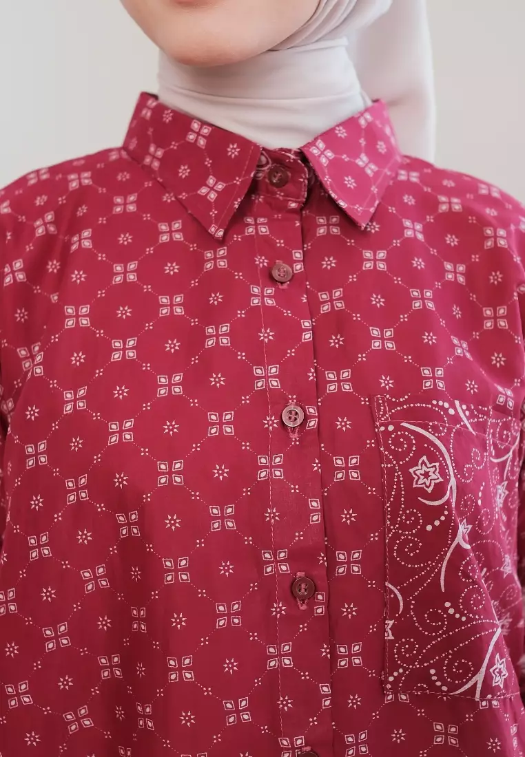 Sora Blouse Burgundy- Atasan Batik Wanita