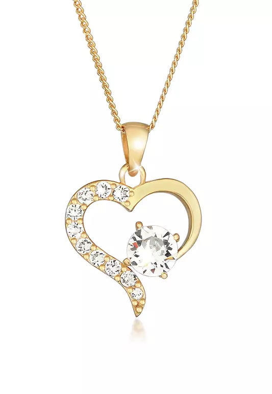 Necklace Heart Pendant Sparkling Love Crystals Gold Plated