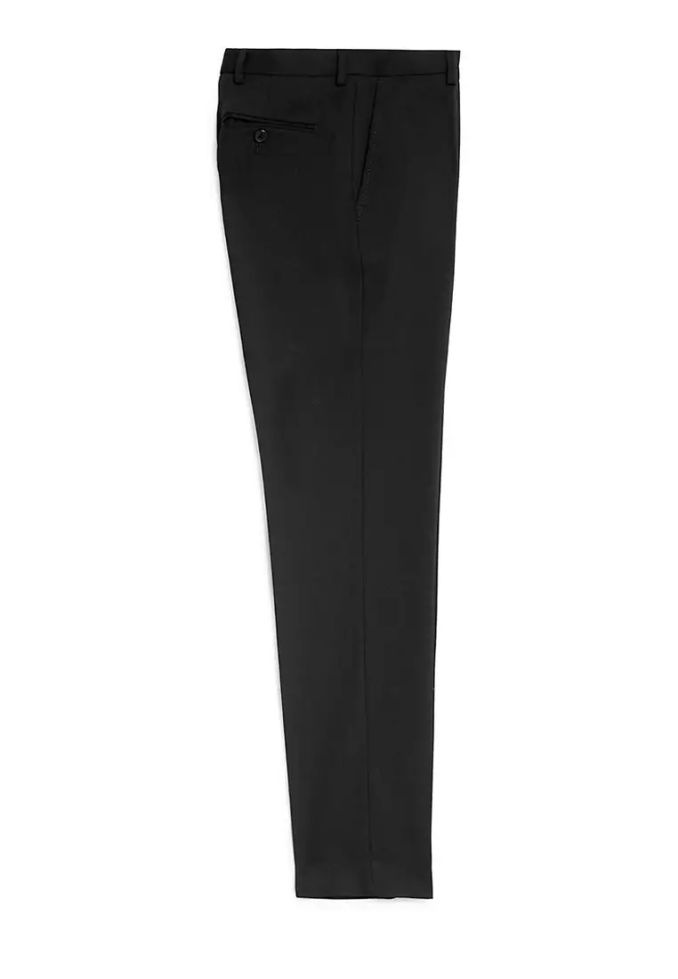 Wool Blend Flat Front Stretch Trousers