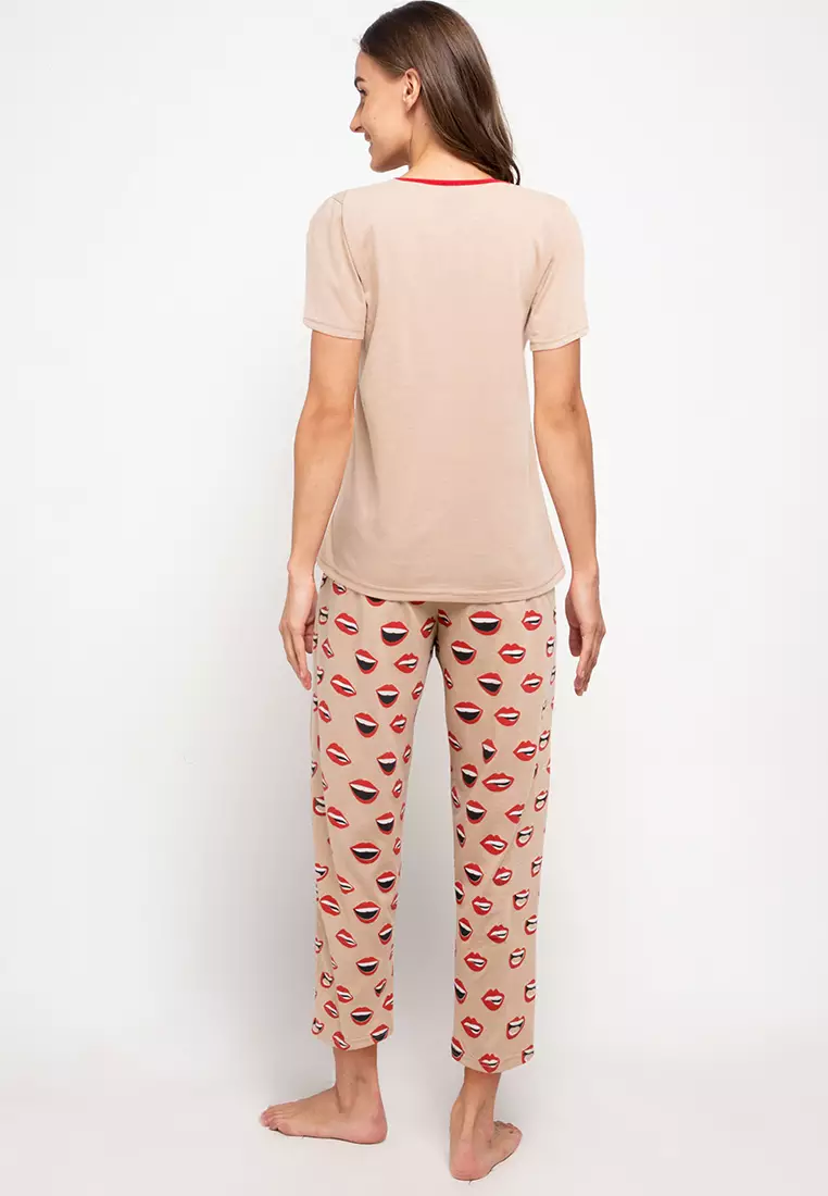 Pyjama Pijama Short Sleeve Long Pants Sleepwear