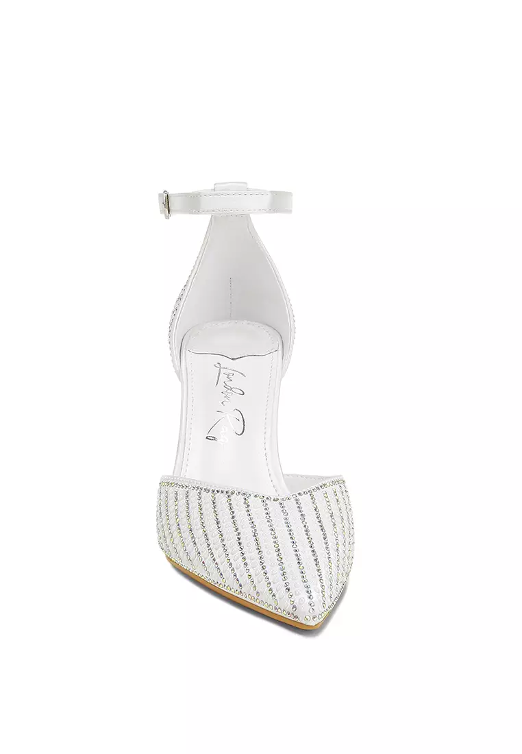 Pearls & Sequins Embellished Stiletto Sandals in White